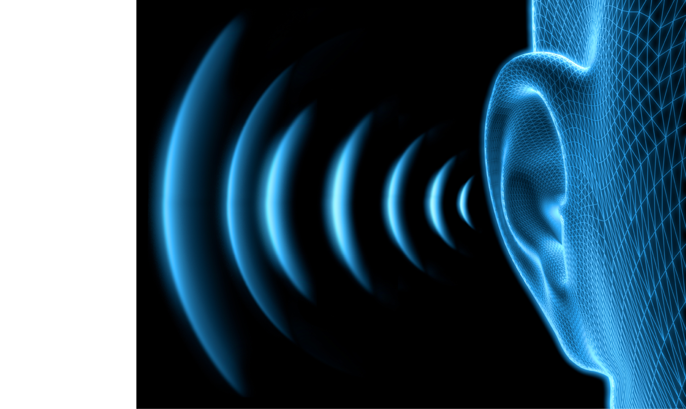 Human Ear - Wireframe Illustration with Soundwaves - 3D illustration