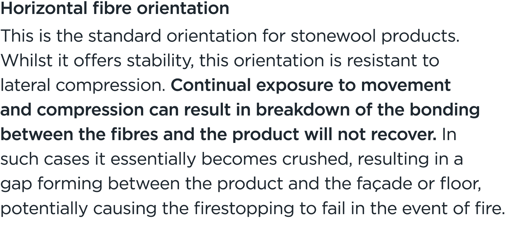 Horizontal fibre orientation This is the standard orientation for stonewool products. Whilst it offers stability, thi...